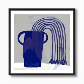 Blue Flowers Vase Still Life On Neutral Square Art Print