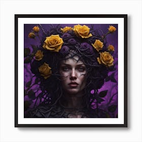 Woman With Roses On Her Head Art Print