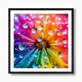 Rainbow Dandelion with Raindrops Art Print