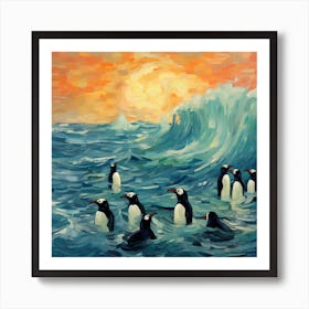 Penguins In The Ocean 1 Art Print