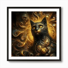 Cat In A Golden Swirl Art Print