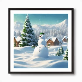 Snowman In The Snow Art Print