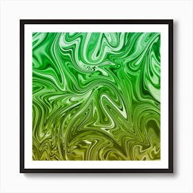 Green And Yellow Liquid Marble Art Print