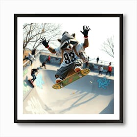 Raccoon Skateboarding Art Print