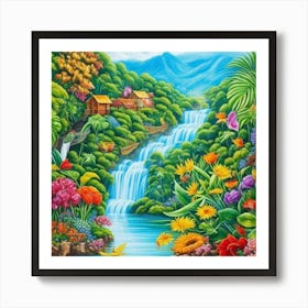 Waterfall In The Jungle 10 Art Print