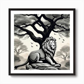 Lion Under The Tree 1 Art Print