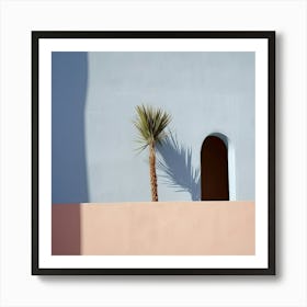 Palm Against Pastel Blue Wall Summer Photography Art Print