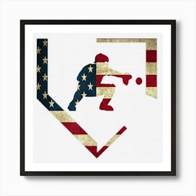 High School Baseball Catcher Gear American Flag Gift Sports Art Print