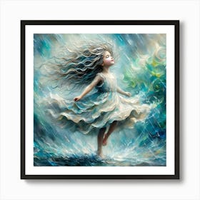 Whimsical Downpour Abstract Girl Oil Painting Art Print