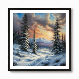 A Scottish Landscape, The Highlands in the Snow 1 Art Print