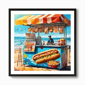 Hot Dog Stand On The Beach Art Print