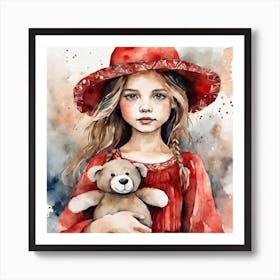 Boho art baby girl with her toy Art Print