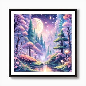 A Fantasy Forest With Twinkling Stars In Pastel Tone Square Composition 304 Art Print