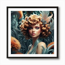 Beautiful Woman With Flowers Art Print