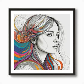 Portrait Of A Woman With Colorful Hair 1 Art Print