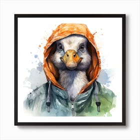 Watercolour Cartoon Goose In A Hoodie 1 Art Print