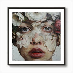 Flowers On A Woman'S Face 1 Art Print