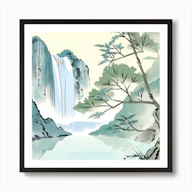 Chinese Waterfall ink style Art Print