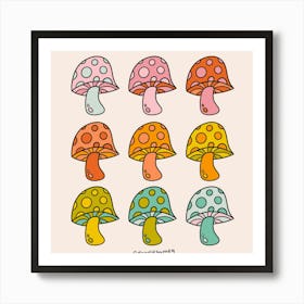 Rainbow Mushrooms Art Print