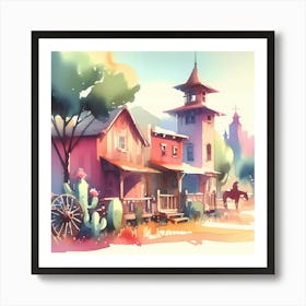 Watercolor Of A Western Town Art Print