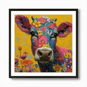 Cow In Flowers Art Print