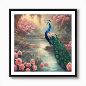 Peacock In The Garden Art Print