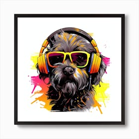 Dog With Headphones 1 Art Print