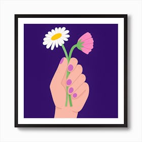 Hand Holding Flowers Art Print