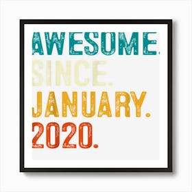 Awesome Since January 2020 3rd Birthday Gifts 3 Year Old Boy Art Print