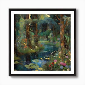 Gustav Klimt Style, a very beautiful forest in spring day Art Print