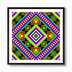 Folk Rainbow Pyramid - Romb Mandala Pattern - First Colorful Symbol - Black Art Print