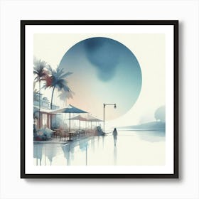 Girl Walking By The Water Art Print