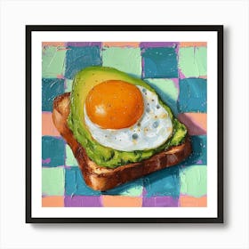 Avocado Egg On Toast Pastel Checkerboard 3 Art Print