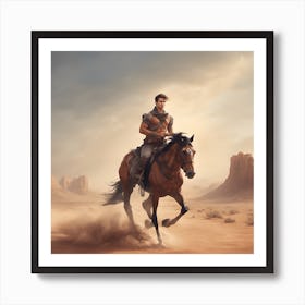 Man Riding A Horse In The Desert Art Print