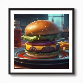 Hamburger On A Plate 135 Art Print