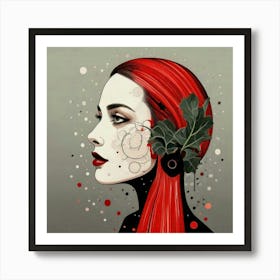 Firefly Woman, Side Profile, Rhubarb, Surreal, Black Circles, Eyes, Imaginative, Artistic, Bold, Uni Art Print