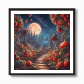 The Stars Twinkle Above You As You Journey Through The Strawberry Kingdom S Enchanting Night Skies, Art Print