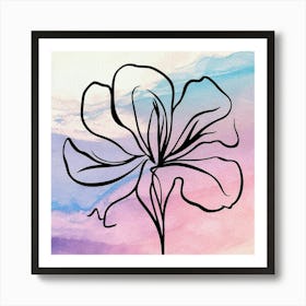 Line Art Flower Watercolor Background Art Print