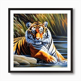 Tiger By The River Art Print