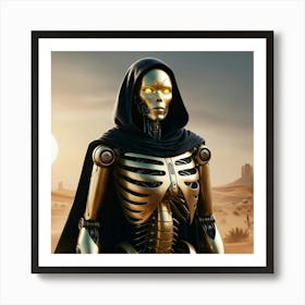 Humanoid Robot With A Golden Metallic Exoskeleton 1 Art Print