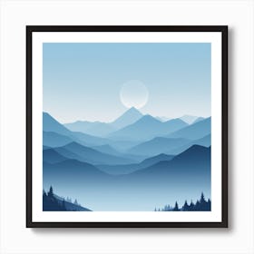 Misty mountains background in blue tone 64 Art Print