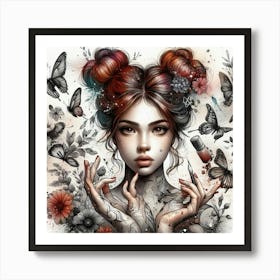 Tattooed Girl With Butterflies Art Print