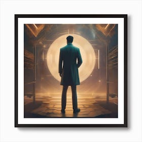 Man Standing In Front Of A Circular Light 1 Art Print