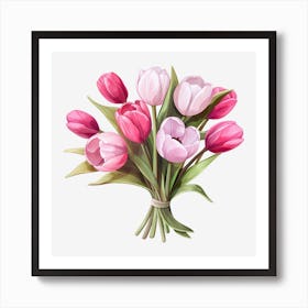 Pink Tulips On Black Background 1 Art Print