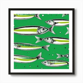 Fishes On A Green Background Art Print