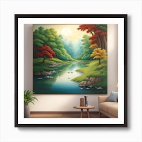 River Landscape Painting Art Print