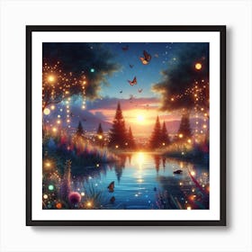 Fairy Lights In The Forest Art Print