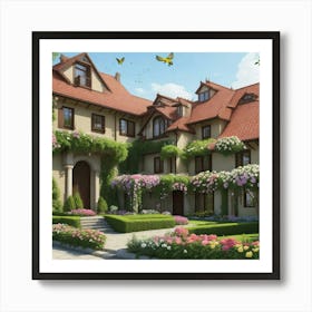 Dreamshaper A Beautiful And Large House Surrounded By A Gre Art Print