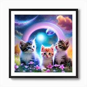 Kittens On The Moon Art Print