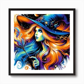 Witch With A Broom Art Print